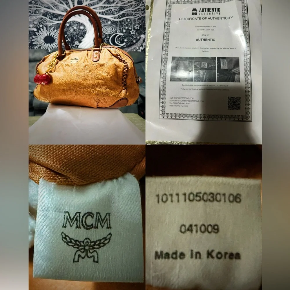 Authentic Vintage MCM shoulder bag soft Tan Leather Satchel with Gold Accents - Picture 12 of 17
